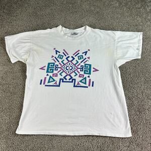 VINTAGE 90s Body Wrappers Shirt Mens Extra Large White Tribal Geometric
